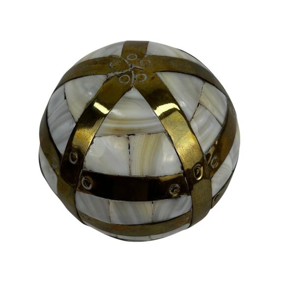 Mother of Pearl and Brass Sphere on Brass Stand 6.25" x 7" Globe Sphere 4" Wide - Picture 6 of 9